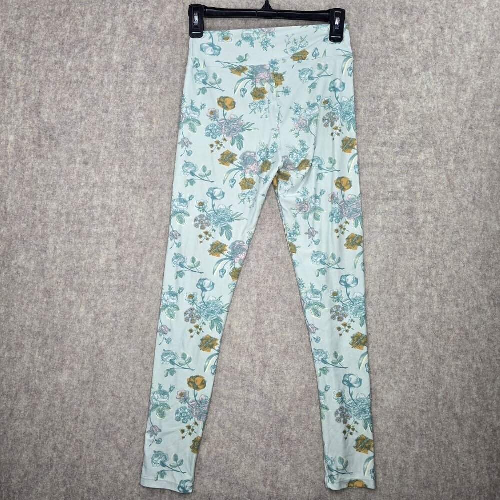 LuLaRoe Women Floral Print Leggings Light Blue One Size Stretchy - Picture 2 of 6